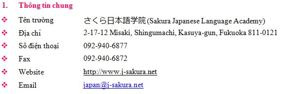 thông tin cơ bản học viện nhật ngữ sakura